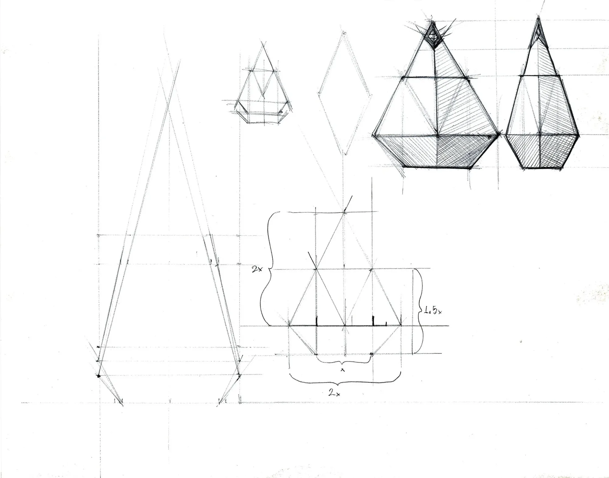 Orthographic exploration of Jade's form