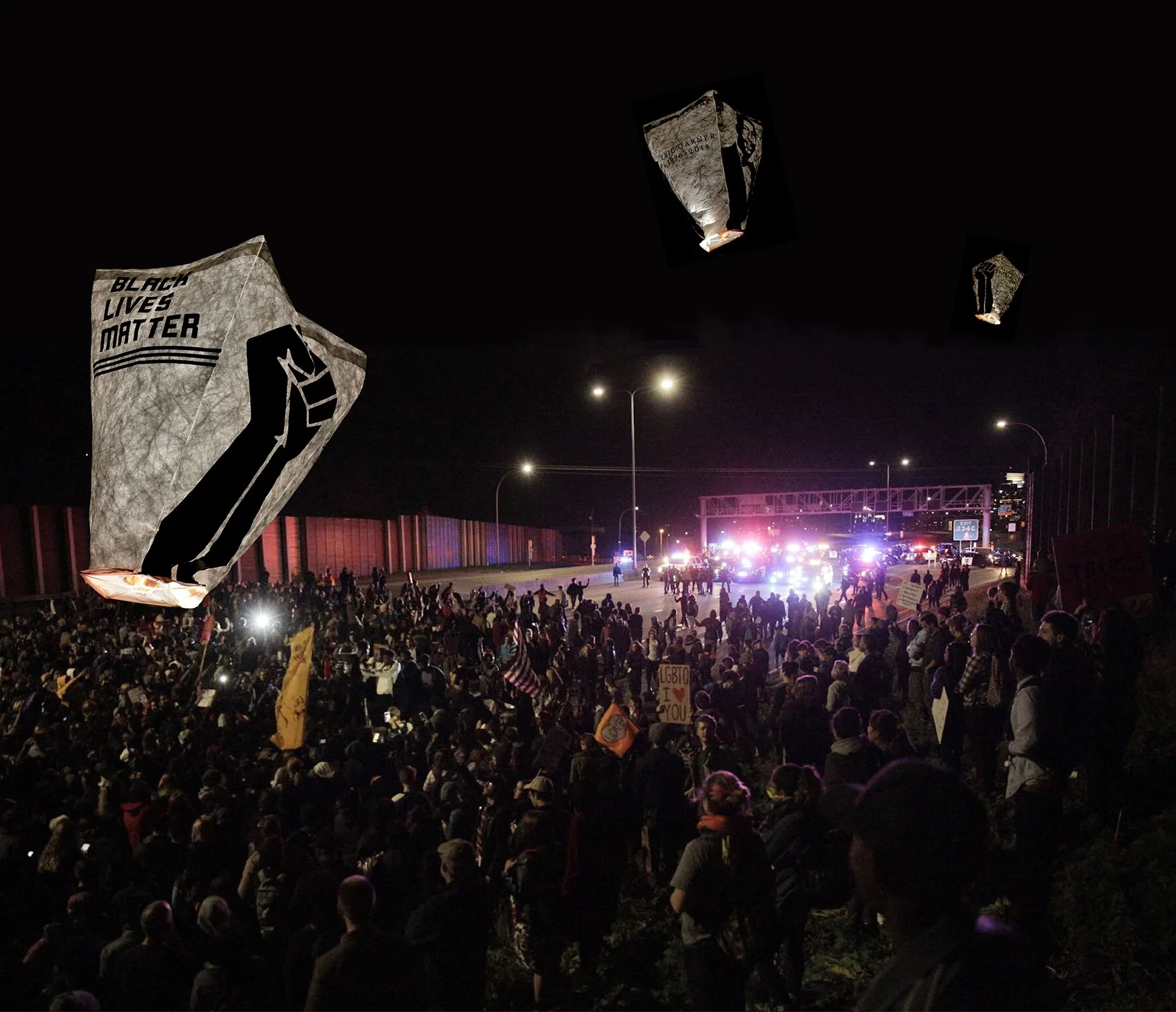 The Black Lives Matter sky lantern portrays an instance where a client employed MOVE's design consultancy service. BLM, embroiled in a false characterization as a violent and unruly movement, can use the evocative imagery of a lantern vigil to emphasize the origins of its purpose.