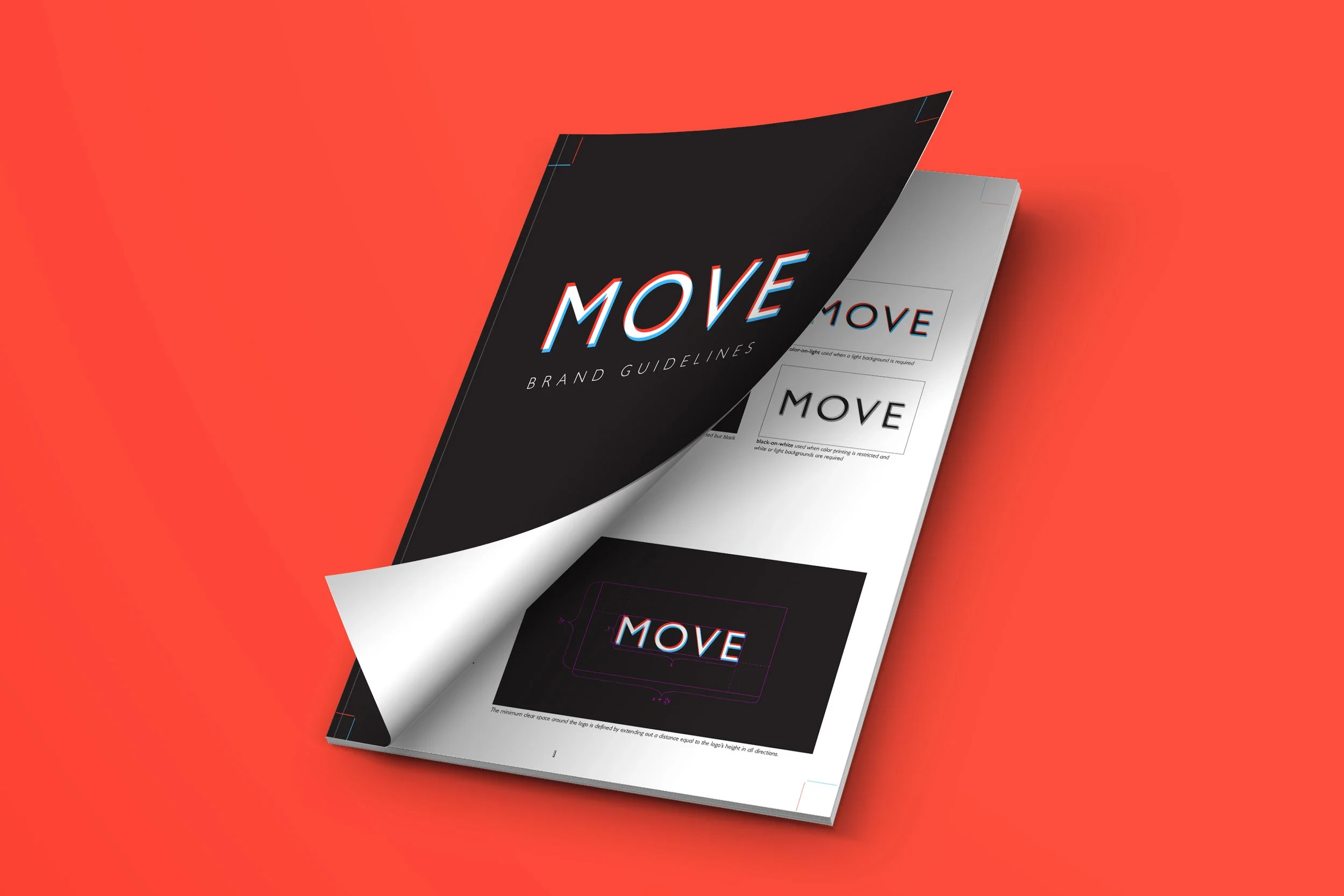 A mockup of the MOVE brand guidelines booklet