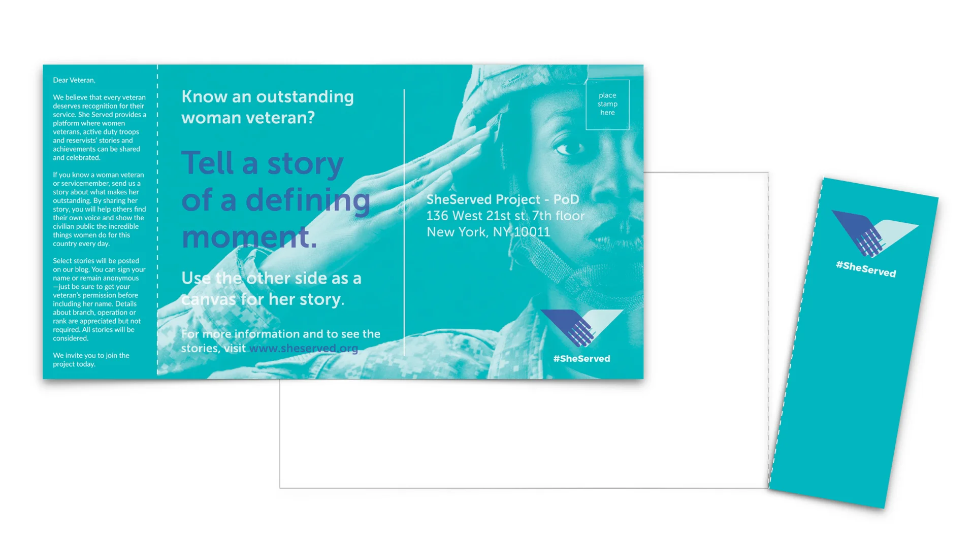 The blank post-card, featuring a blank back (for story-writing) and a tear-off bookmark.
