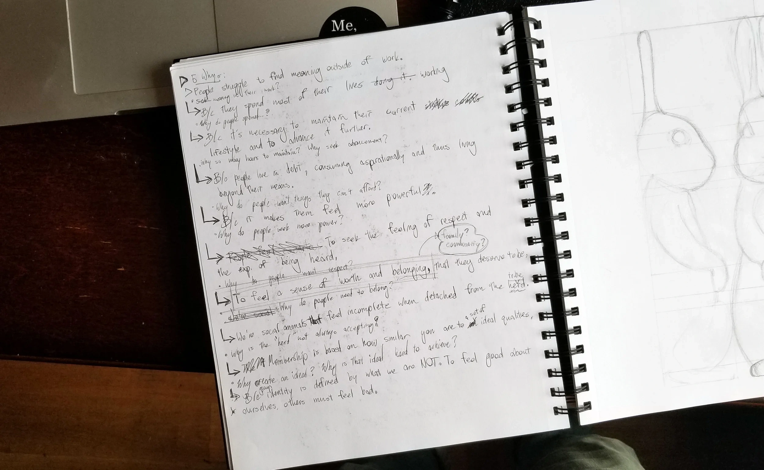 A second notebook page continuing the “Five Whys” exercise