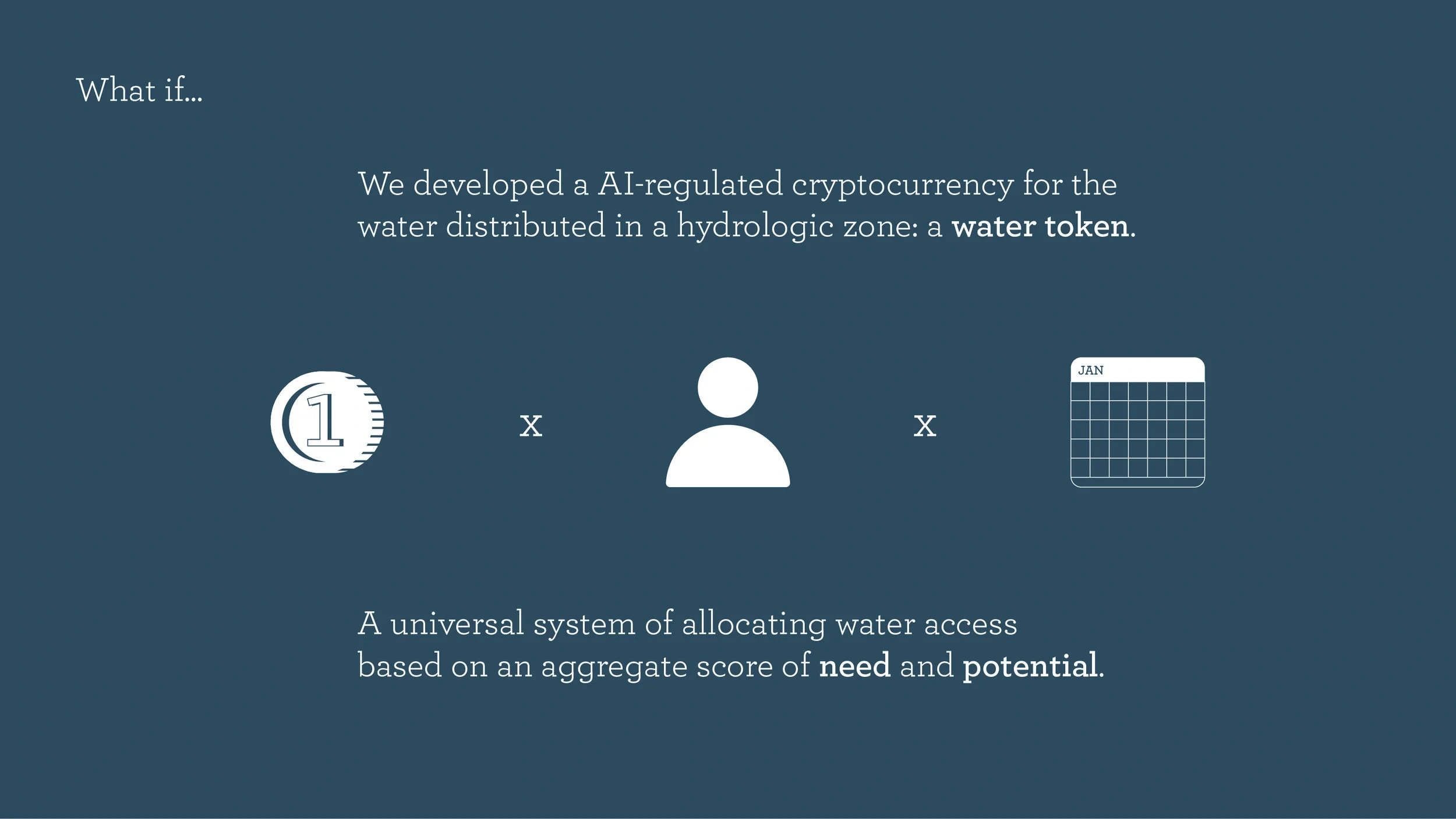 What if we developed an AI-regulated cryptocurrency for water distributed in a hydrologic zone: a water token — a universal system of allocating water access based on an aggregate score of need and potential