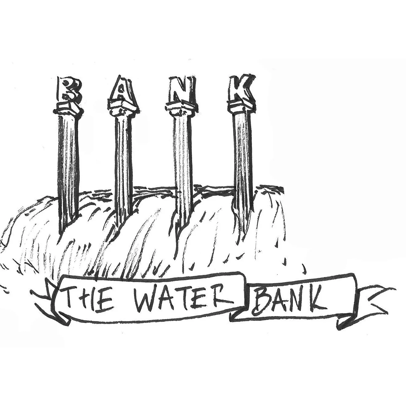 An early lettering sketch for “The Water Bank” logo