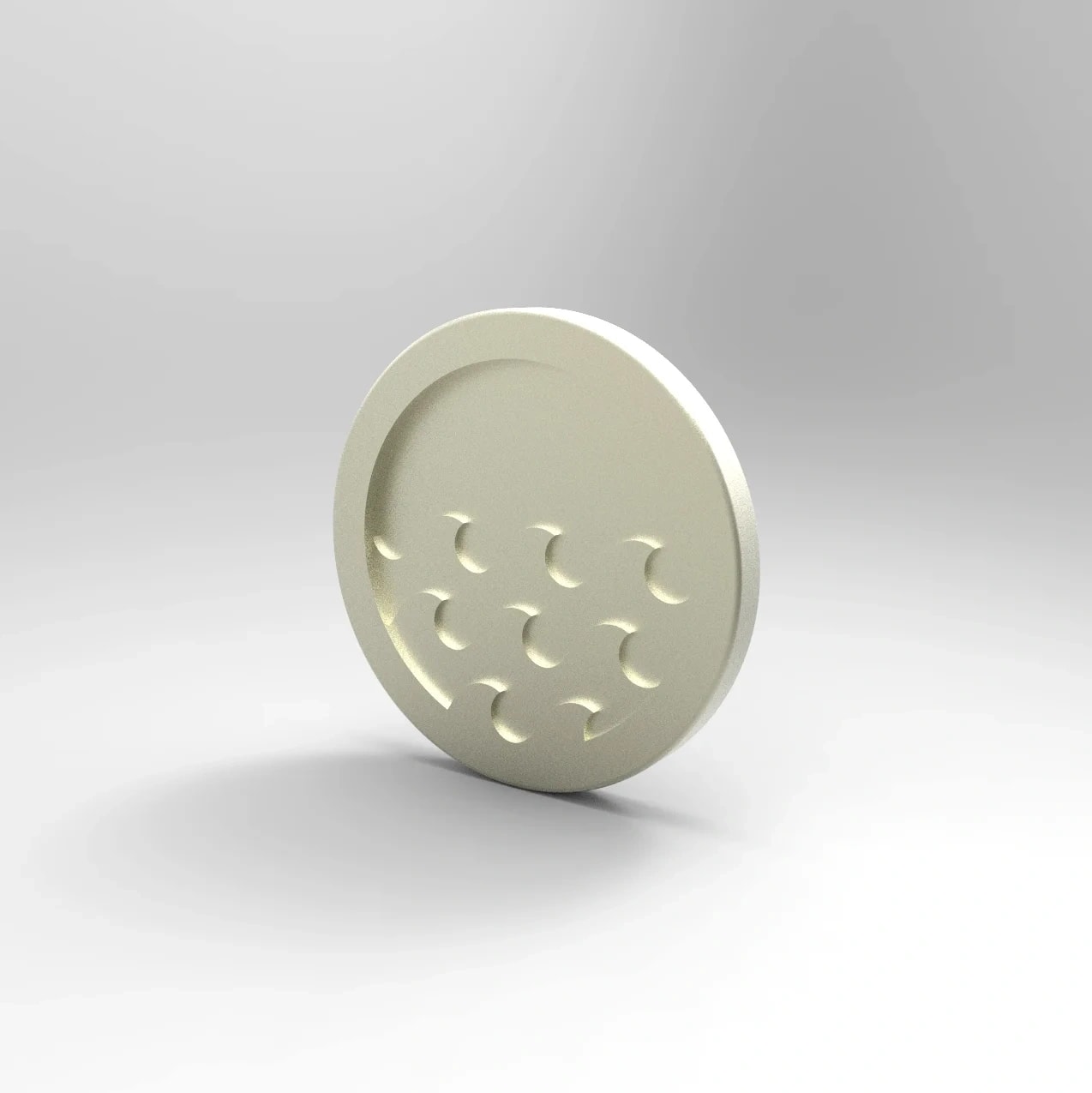 The final 3D-rendered water token, embossed with The Water Bank's wave logo